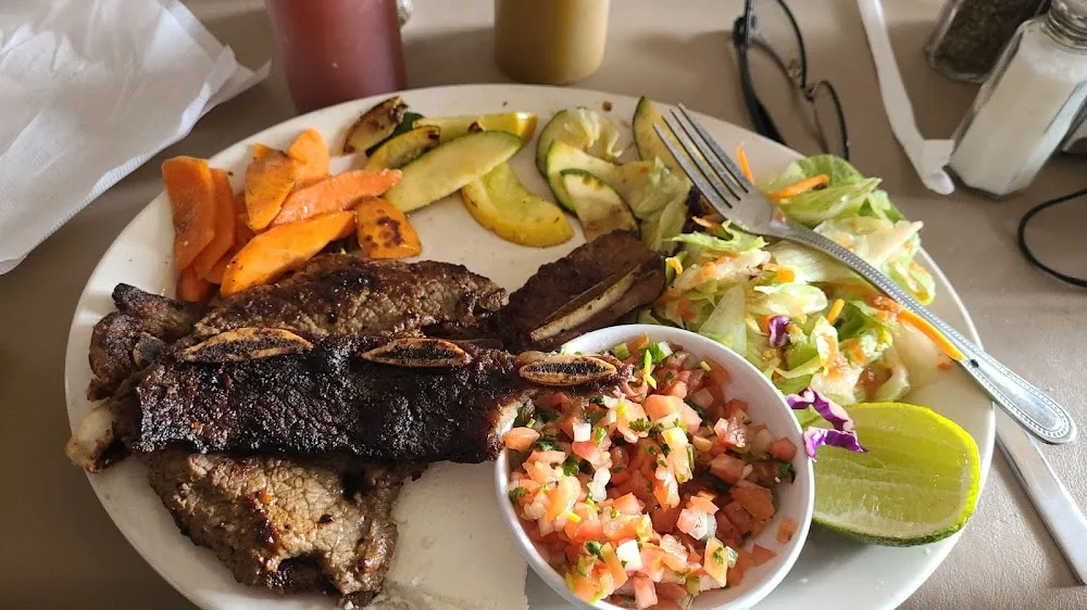 Steak and Ribs Grill with Pico Salad and Grill Vegetables